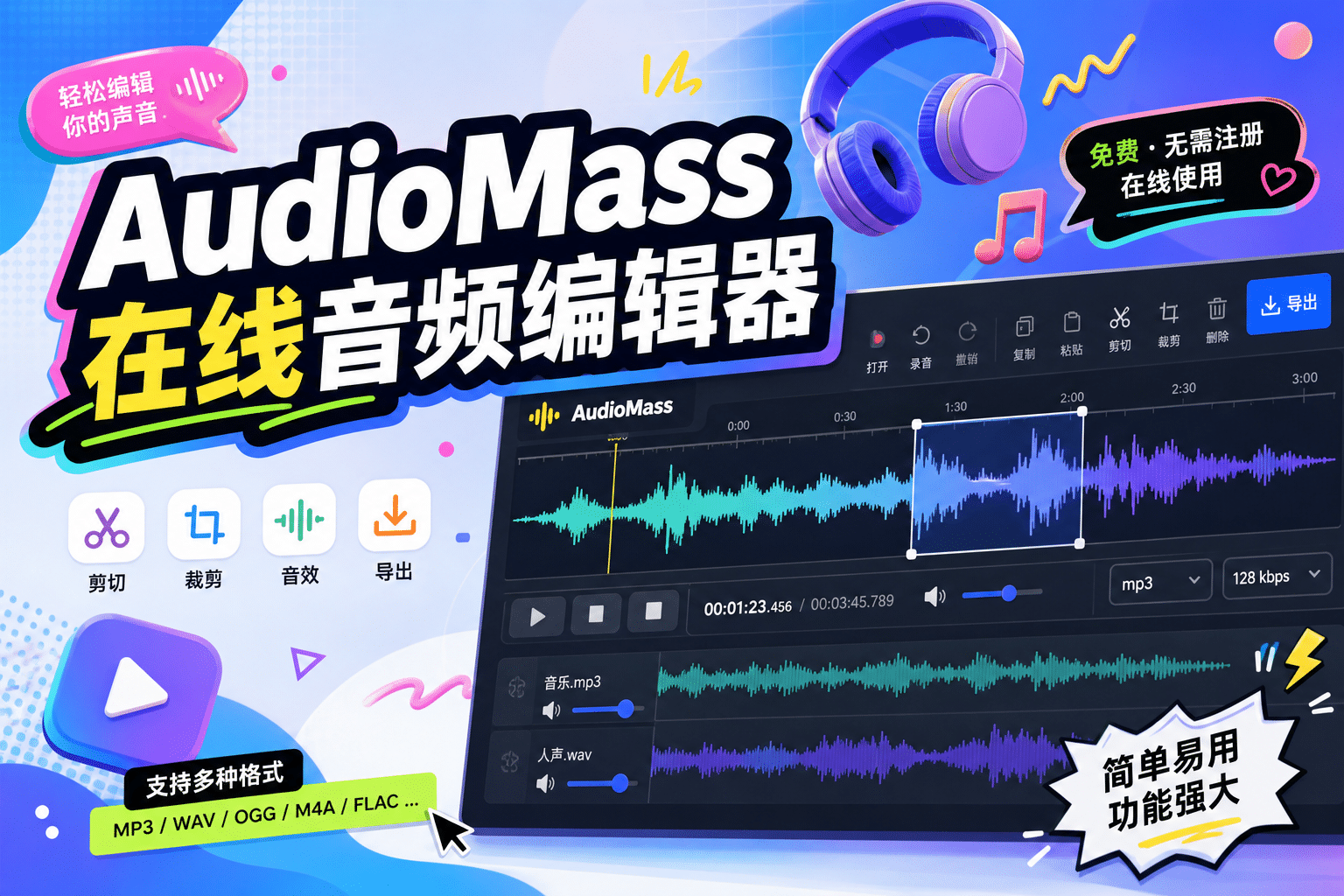 AudioMass：免费开源的在线音频编辑器，浏览器直接剪音频