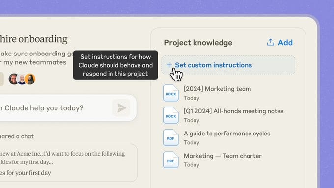Claude Project 的自定义指令与知识库设置界面