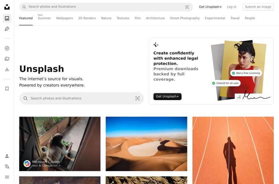 Unsplash – 高质量免费商用的摄影图库官网首页截图