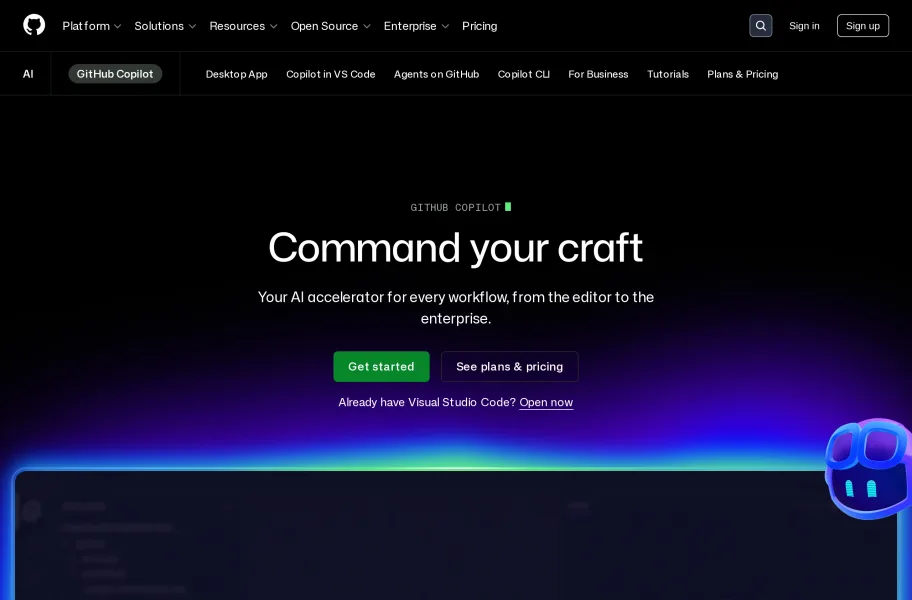 GitHub Copilot官网首页截图