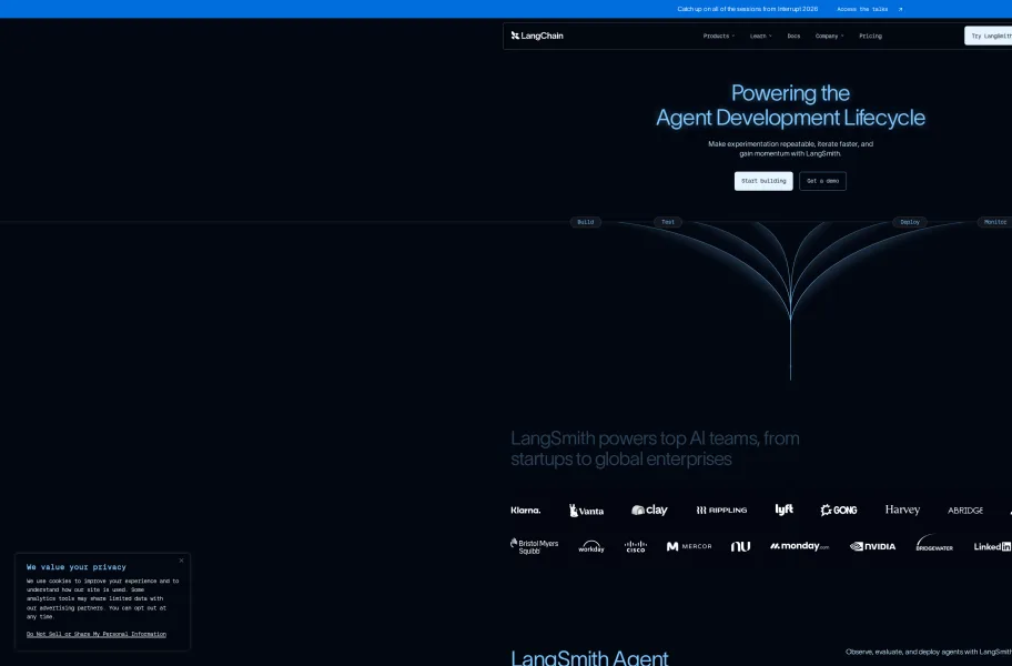 LangChain官网首页截图