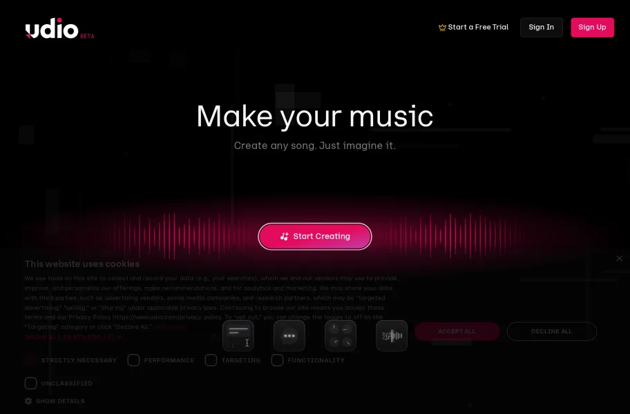 Udio官网首页截图