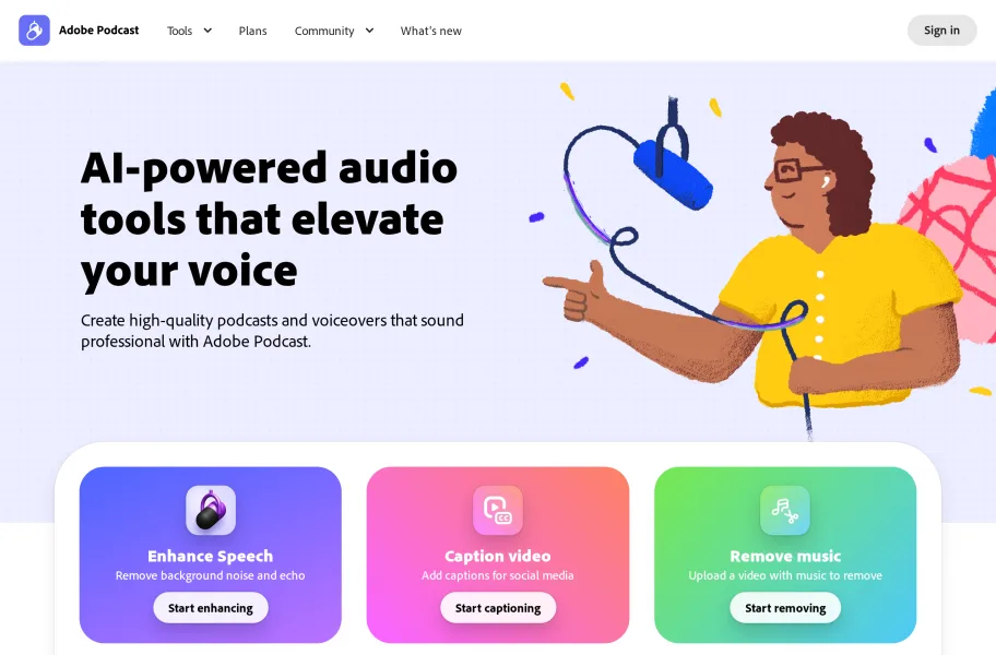Adobe Podcast官网首页截图
