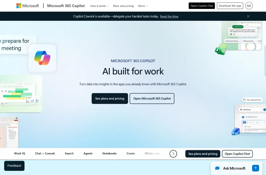 Microsoft 365 Copilot官网首页截图