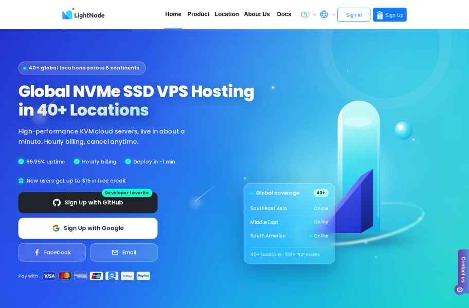 LightNode – 香港总部的全球边缘VPS服务商官网首页截图