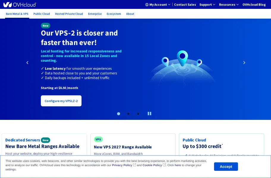 OVHcloud – 欧洲最大的本土云与数据主权平台官网首页截图
