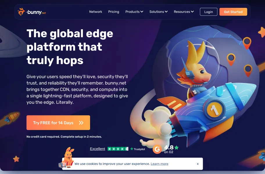 Bunny.net – 高性价比的全球CDN与边缘平台官网首页截图