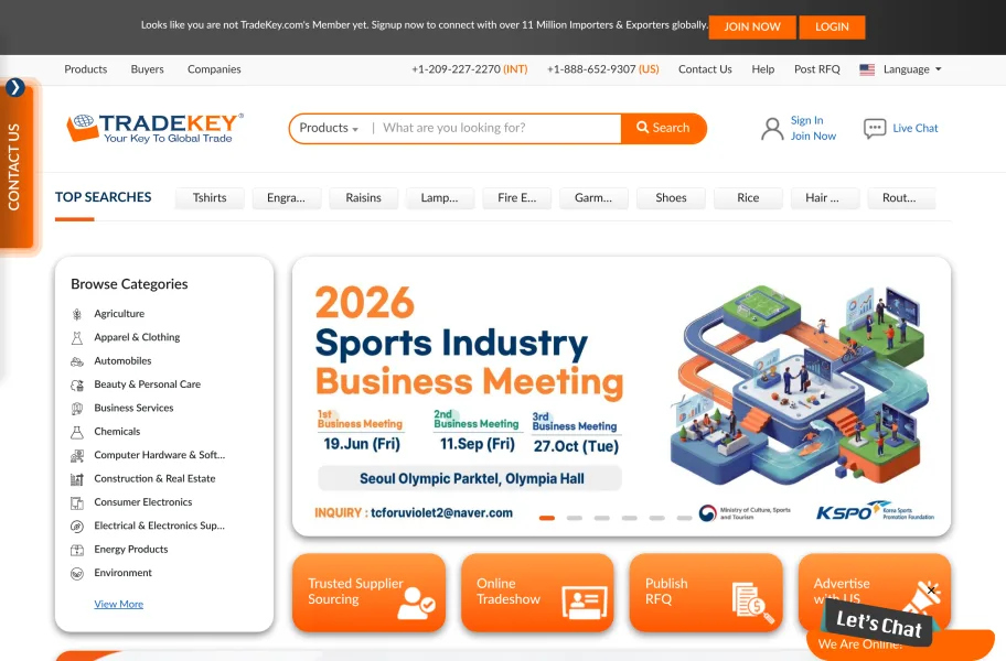 TradeKey – 覆盖新兴市场的全球B2B贸易平台官网首页截图网站图标