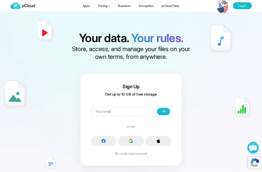 pCloud – 一次付费永久使用的终身云存储官网首页截图