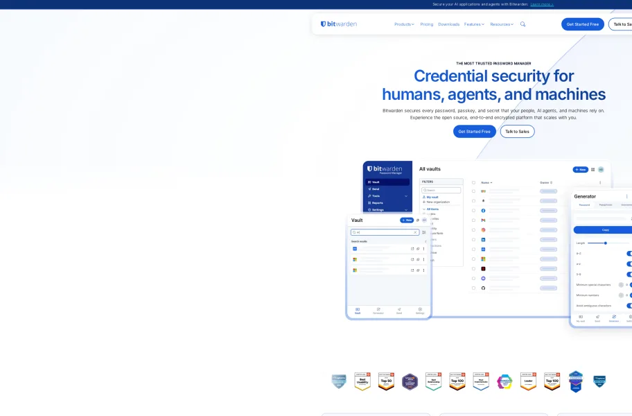 Bitwarden – 开源免费的跨平台密码管理器官网首页截图