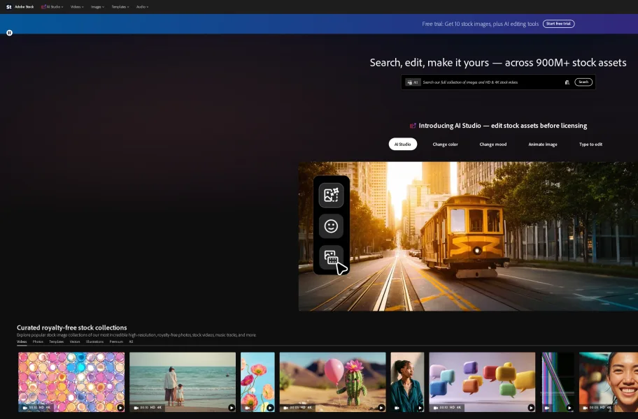 Adobe Stock – 和PS无缝集成的正版素材库官网首页截图