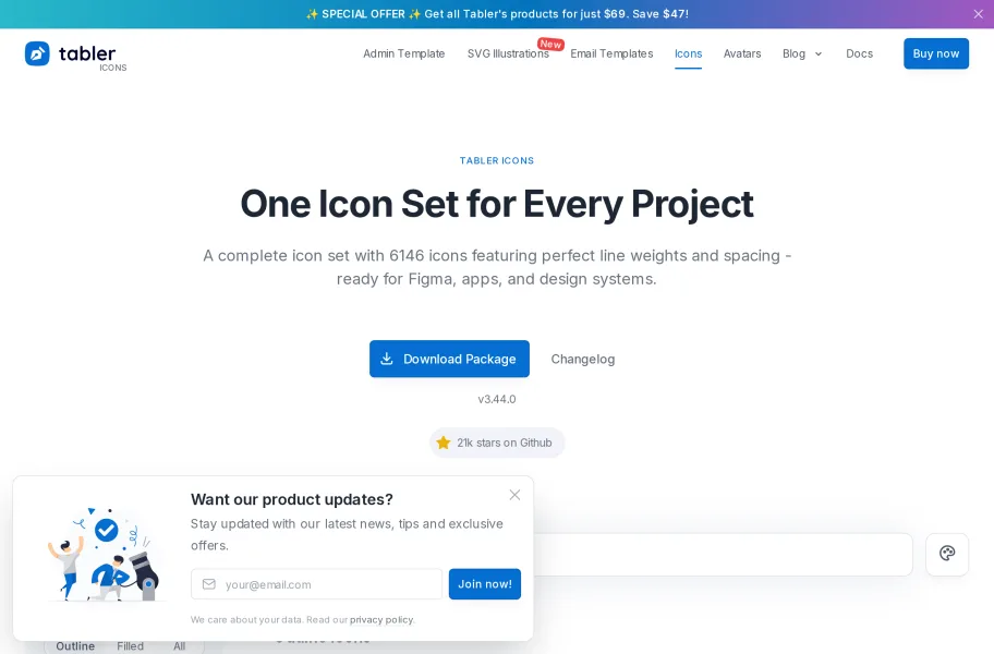 Tabler Icons – 数千个开源的后台UI图标官网首页截图