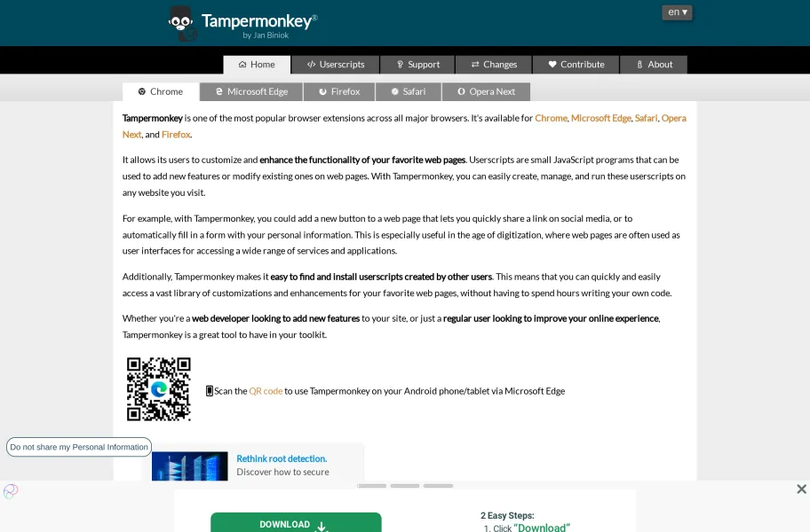 Tampermonkey官网首页截图