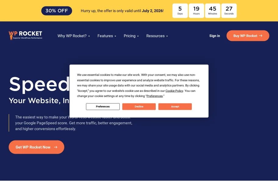 WP Rocket官网首页截图