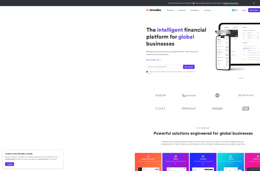 空中云汇Airwallex官网首页截图
