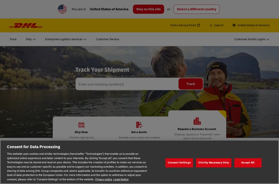 DHL官网首页截图