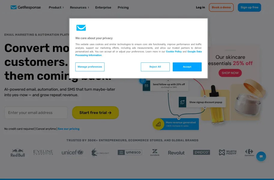 GetResponse官网首页截图