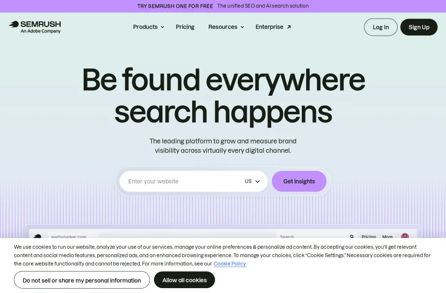 Semrush官网首页截图