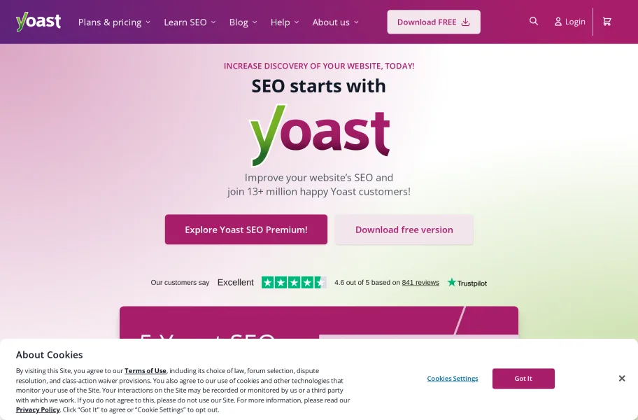 Yoast SEO官网首页截图