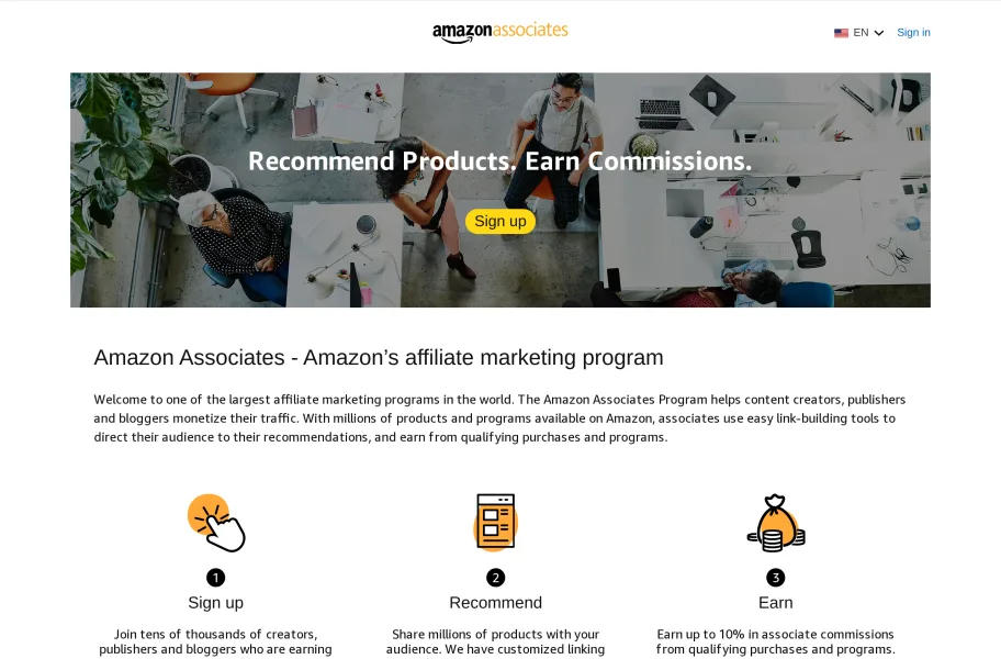 Amazon Associates官网首页截图