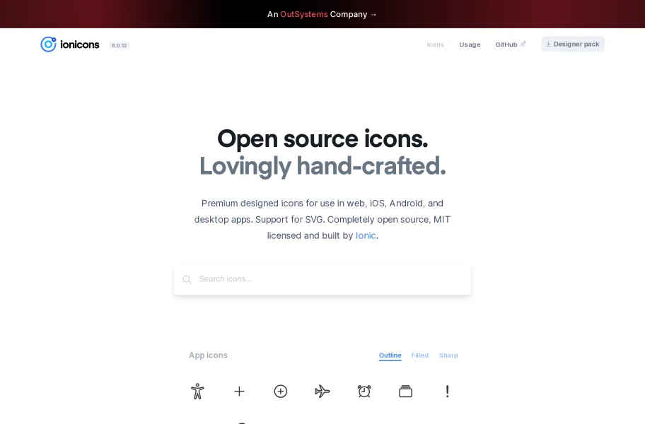 ion icons官网首页截图网站图标