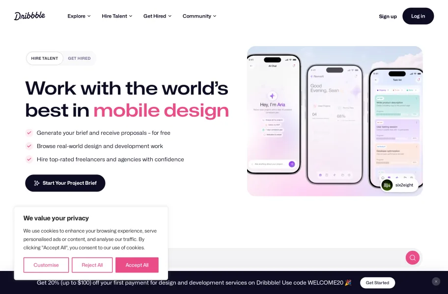 Dribbble官网首页截图网站图标
