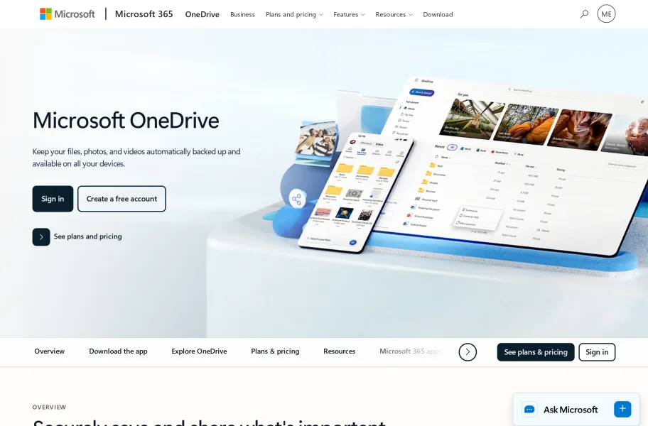 OneDrive官网首页截图网站图标